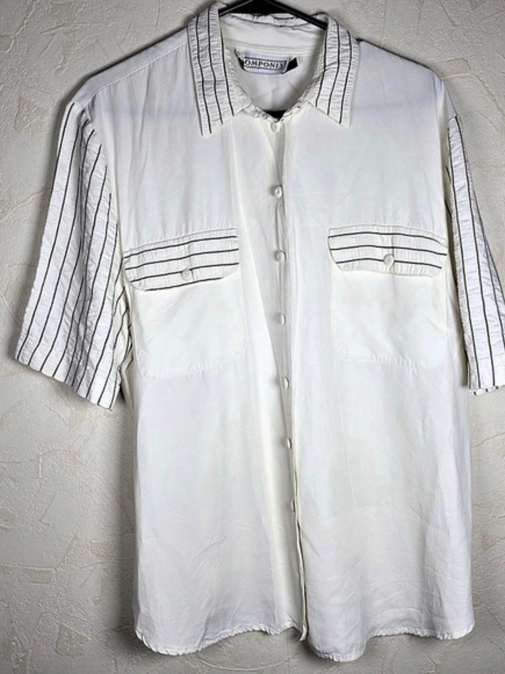 Vintage 80s/90s Componix Striped Accent Short Sleeve Button Up Shirt Size Large